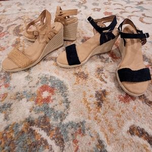 NWT Sonoma padded suede wedge sandals: navy and tan